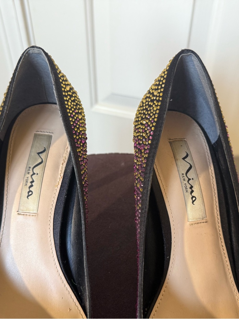 Nina Rhinestone Stiletto Heels - Pointed Toe Multicolor Party Pumps 8.5 - Picture 11 of 12